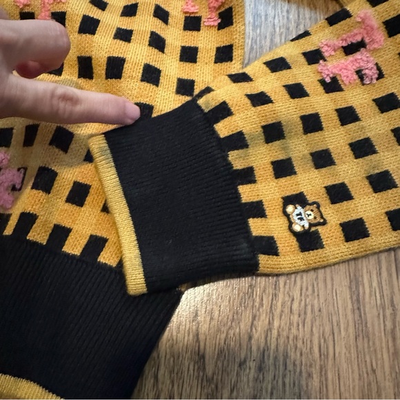 Teddy Fresh yellow Black Checkered knit Sweater size large FLAWS unique collared - Picture 2 of 11
